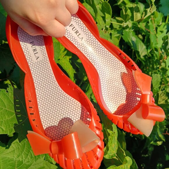 🍊 Delicious tangerine Furla ballerina jelly flats made in Italy 🍊 - Picture 1 of 12